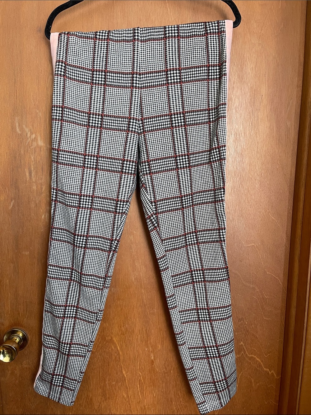 Abercrombie & Fitch Black & Cream Plaid Leggings with Light Pink Tuxedo Stripe